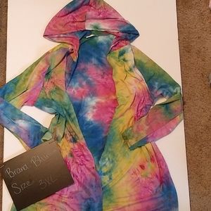 NWOT 3xl tie dy hooded cardi-lightweight/pockets